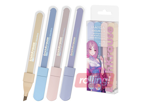 Teksta marķieru komplekts ErichKrause, Visioline V-18 Manga, 4 pasteļkrāsas