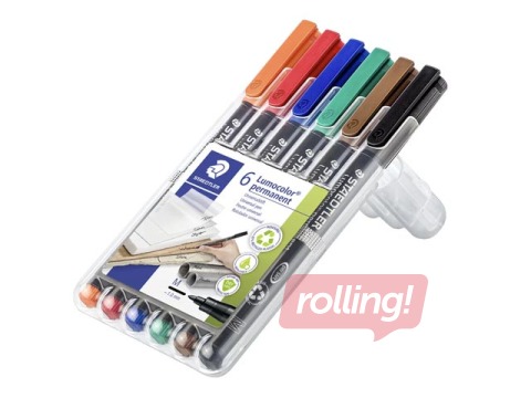 OHP Permanento marķieru komplekts Staedtler Lumcolor 317, 1mm, 6 krāsas