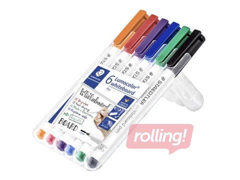 Marķieru komplekts baltajām tāfelēm Staedtler Lumocolor 301, 6 krāsas