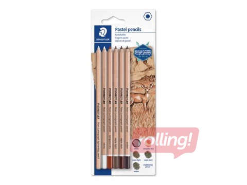 Krāsainie pasteļzīmuļi Staedtler Lumograph 100P, 6 krāsas