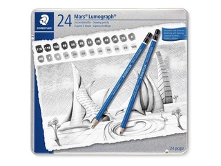 Zīmuļu komplekts Staedtler Lumograph 100, metāla kastē, 24 gab.