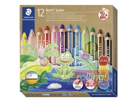 Krāsainie zīmuļi ar asinātāju Staedtler Noris junior 140, 12 gab.