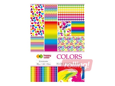 Dizaina papīrs ar motīvu Colors, A4, 80g/m², 15 loksnes, 27 krāsaini motīvi
