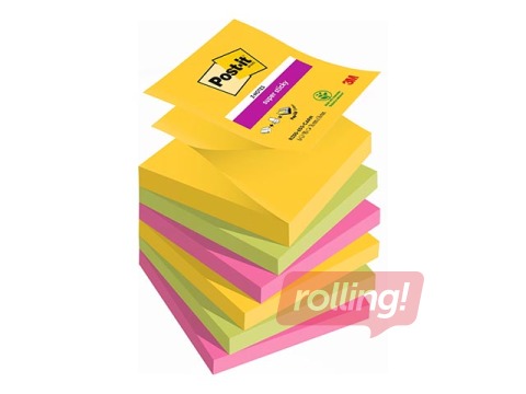 Līmlapiņas Z - veidā, Post-it Super Sticky Carnival, 76x76 mm, 6x90l.  + AKCIJA! Pērc līmlapiņas un saņem dāvanu!