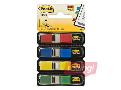 Marķēšanas indeksi plastikāta Post-it, dažādas krāsas, 12x43mm, 4x35 lapiņas