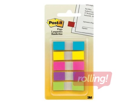 Marķēšanas indeksi plastikāta Post-it, dažādas krāsas, 12x43mm, 5x20 lapiņas
