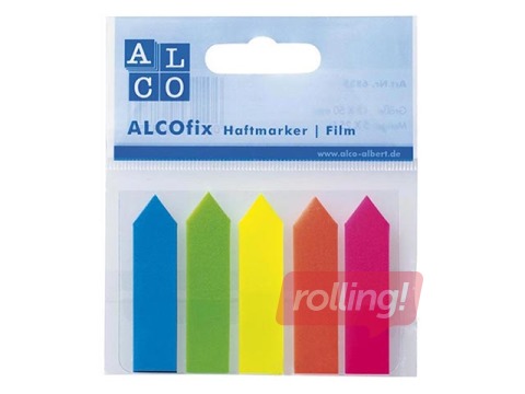 Marķēšanas indeksi - bultiņas, plastikāta, ALCO, dažādās krāsās, 12x50mm, 5x25 lapiņas