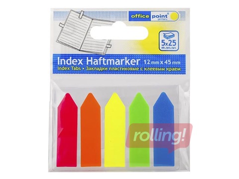 Marķēšanas indeksi - bultiņas, plastikāta Office Point, 12x45mm, 5x25 lapiņas