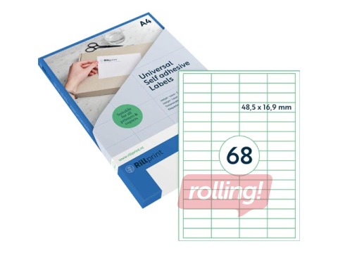 Uzlīmes Rillprint, A4, 48.5x16.9 mm, 100 loksnes, baltas 