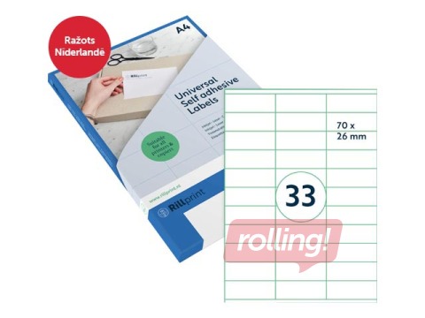 Uzlīmes Rillprint, A4,70x26 mm, 100 loksnes, baltas 