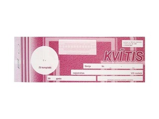 Darījumu apliecinošās kvītis, 1/4 no A4, paškopējošas, 3 eksemplāri, 25 komplekti