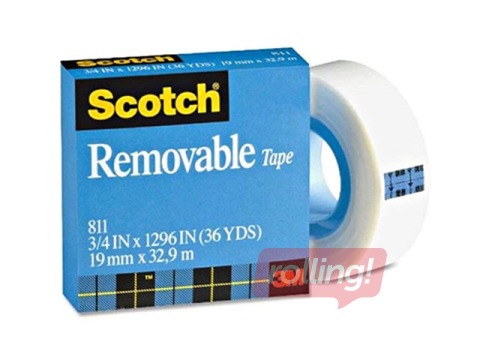 Līmlente 3M Scotch Removable 811,19mm x 33 m,1 gab., pārlīmējama