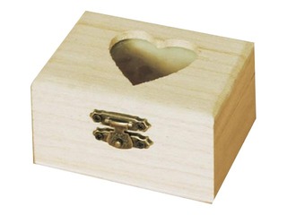 Koka mini lāde ar sirds formas izgriezumu vākā, 80x45x60mm