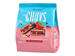 Glazētas vafeļu konfektes Chuvs, ar zemeņu biezeni un zemesriekstiem, 180g 