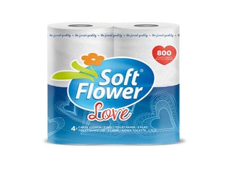 Tualetes papīrs Love Soft Flower, 2 slāņi, balts, 4 ruļļi