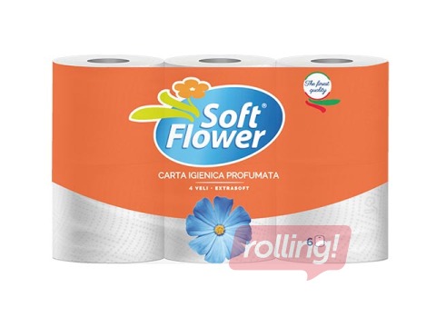 Tualetes papīrs Soft Flower parfimēts, 4 slāņi, balts, 6 ruļļi