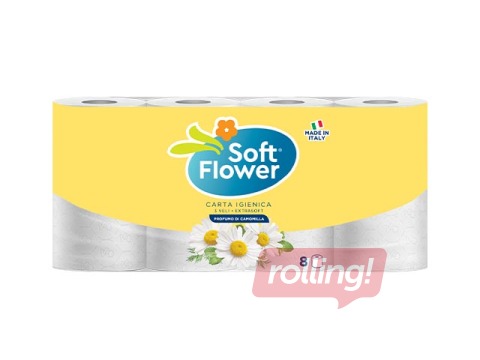 Tualetes papīrs Soft Flower parfimēts, 3 slāņi, balts, 8 ruļļi