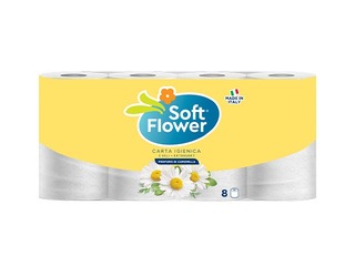 Tualetes papīrs Soft Flower parfimēts, 3 slāņi, balts, 8 ruļļi