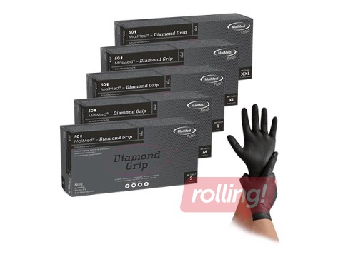 Cimdi nitrila, teksturēti, Diamond grip, S izmērs, melni, 50gab