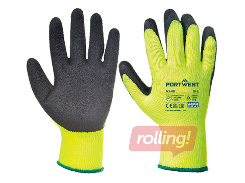 Darba cimdi lietošanai aukstumā Thermal Grip - Latex, L izmērs, dzelteni/melni